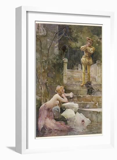 At Zennor Cornwall a Mermaid Takes a Passer-By by Surprise-J.r. Weguelin-Framed Photographic Print