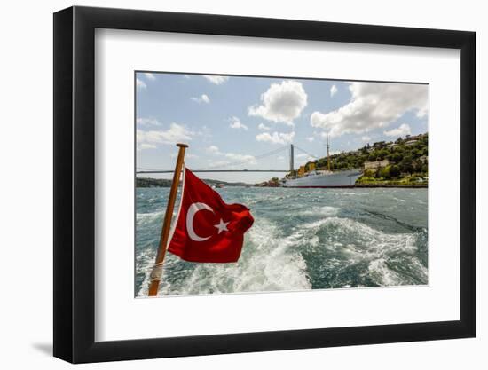 Ataturk's Yacht Savarona, Turkish Flag and Bridge, Istanbul, Turkey-Ali Kabas-Framed Photographic Print