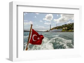 Ataturk's Yacht Savarona, Turkish Flag and Bridge, Istanbul, Turkey-Ali Kabas-Framed Photographic Print