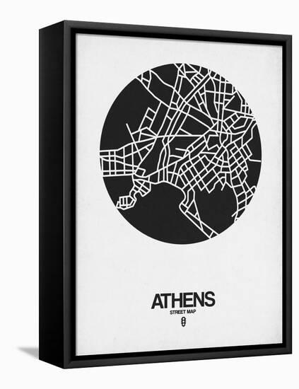 Athens Street Map Black on White-NaxArt-Framed Stretched Canvas