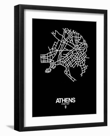 Athens Street Map Black-NaxArt-Framed Art Print