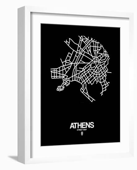 Athens Street Map Black-NaxArt-Framed Art Print