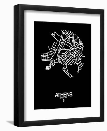 Athens Street Map Black-NaxArt-Framed Art Print