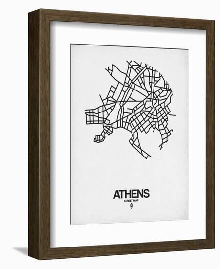 Athens Street Map White-NaxArt-Framed Art Print