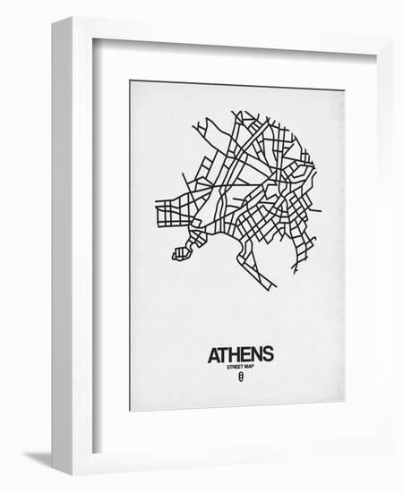 Athens Street Map White-NaxArt-Framed Art Print