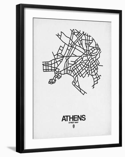 Athens Street Map White-NaxArt-Framed Art Print