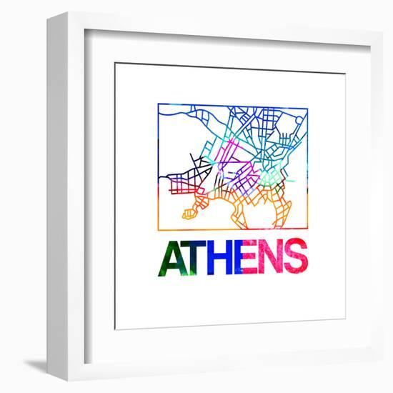 Athens Watercolor Street Map-NaxArt-Framed Art Print