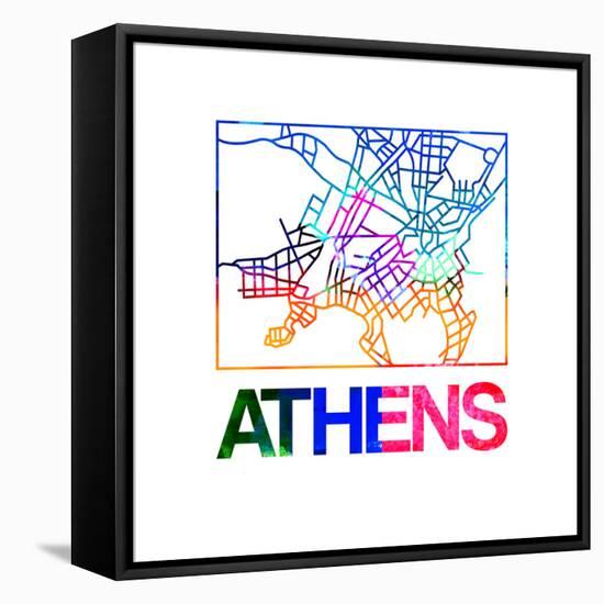 Athens Watercolor Street Map-NaxArt-Framed Stretched Canvas