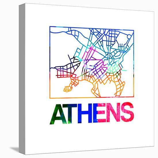 Athens Watercolor Street Map-NaxArt-Stretched Canvas