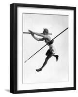 Athlete Doing a Dramatic Pole Vault in Preparation For the 1936 Olympics-null-Framed Photographic Print