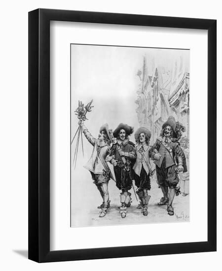 Athos, Porthos, Aramis and D'Artagnan, Illustration for the Three Musketeers by Alexandre Dumas-null-Framed Giclee Print