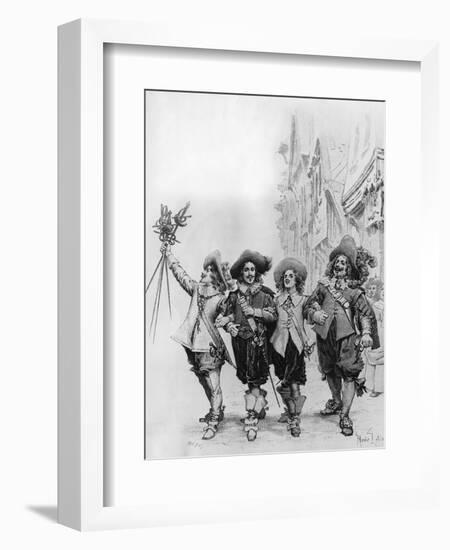 Athos, Porthos, Aramis and D'Artagnan, Illustration for the Three Musketeers by Alexandre Dumas-null-Framed Giclee Print