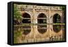 Athpula Eight Piers Stone Bridge, Reflection of Lodi Gardens, New Delhi, India-William Perry-Framed Stretched Canvas
