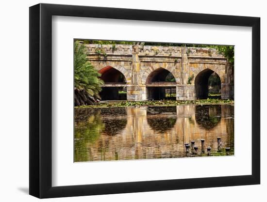 Athpula Eight Piers Stone Bridge, Reflection of Lodi Gardens, New Delhi, India-William Perry-Framed Photographic Print