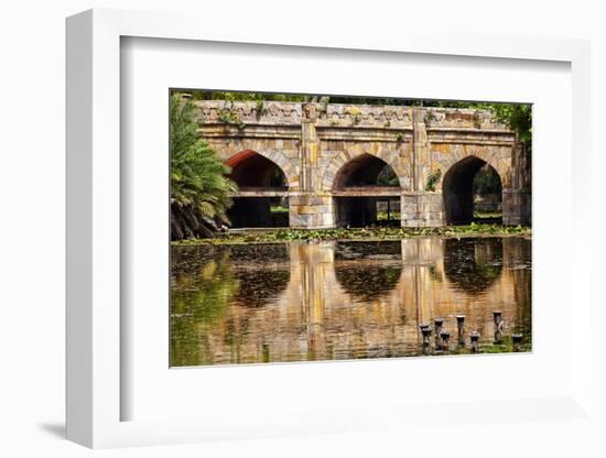 Athpula Eight Piers Stone Bridge, Reflection of Lodi Gardens, New Delhi, India-William Perry-Framed Photographic Print