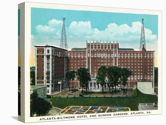 Atlanta, Georgia - Atlanta-Biltmore Hotel Exterior and Sunken Gardens View-Lantern Press-Stretched Canvas