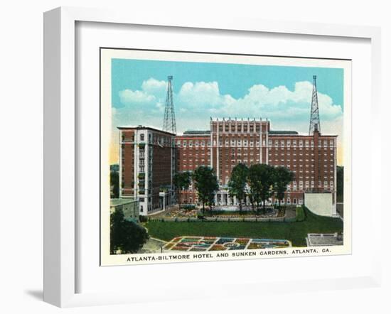 Atlanta, Georgia - Atlanta-Biltmore Hotel Exterior and Sunken Gardens View-Lantern Press-Framed Art Print