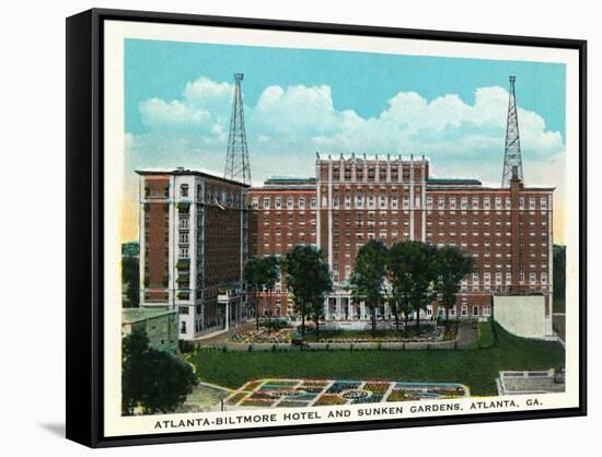 Atlanta, Georgia - Atlanta-Biltmore Hotel Exterior and Sunken Gardens View-Lantern Press-Framed Stretched Canvas