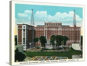 Atlanta, Georgia - Atlanta-Biltmore Hotel Exterior and Sunken Gardens View-Lantern Press-Stretched Canvas