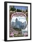 Atlanta, Georgia - City Scenes Montage-Lantern Press-Framed Art Print