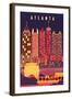 Atlanta, Georgia - Neon Skyline - Lantern Press Artwork-Lantern Press-Framed Art Print