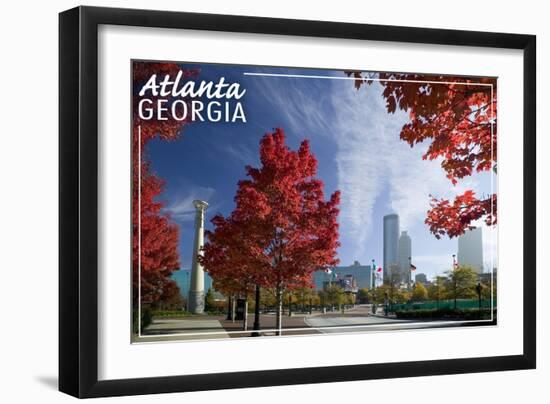 Atlanta, Georgia - Skyline and Park at Fall-Lantern Press-Framed Art Print