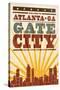 Atlanta, Georgia - Skyline and Sunburst Screenprint Style-Lantern Press-Stretched Canvas