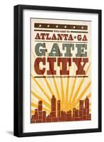 Atlanta, Georgia - Skyline and Sunburst Screenprint Style-Lantern Press-Framed Art Print