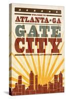 Atlanta, Georgia - Skyline and Sunburst Screenprint Style-Lantern Press-Stretched Canvas