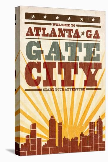 Atlanta, Georgia - Skyline and Sunburst Screenprint Style-Lantern Press-Stretched Canvas