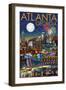 Atlanta, Georgia - Skyline at Night-Lantern Press-Framed Art Print