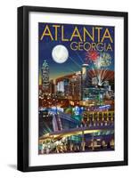 Atlanta, Georgia - Skyline at Night-Lantern Press-Framed Art Print