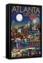 Atlanta, Georgia - Skyline at Night-Lantern Press-Framed Stretched Canvas