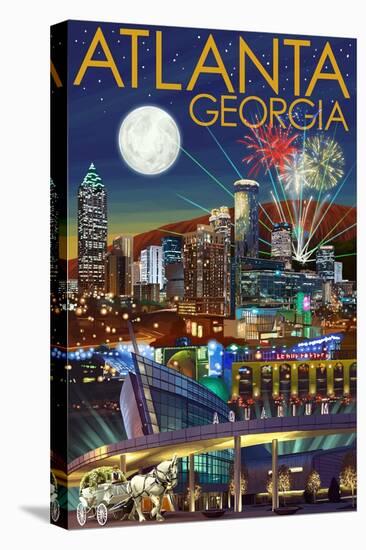 Atlanta, Georgia - Skyline at Night-Lantern Press-Stretched Canvas