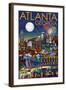 Atlanta, Georgia - Skyline at Night-Lantern Press-Framed Art Print