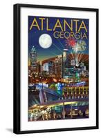 Atlanta, Georgia - Skyline at Night-Lantern Press-Framed Art Print