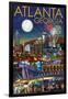 Atlanta, Georgia - Skyline at Night-Lantern Press-Framed Art Print