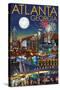 Atlanta, Georgia - Skyline at Night-Lantern Press-Stretched Canvas