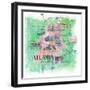 Atlanta Georgia Travel Poster Favorite Map Touristic Highlights-M. Bleichner-Framed Art Print