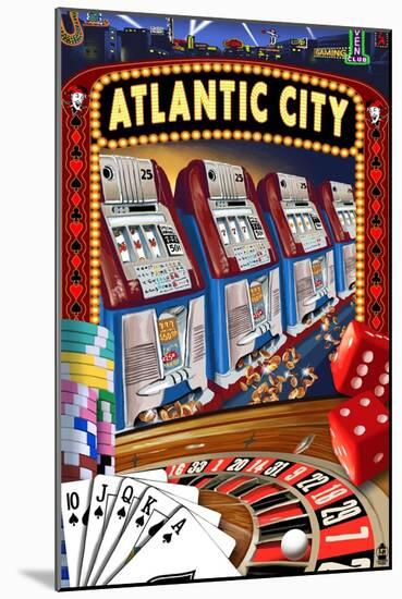 Atlantic City - Casino Scene-Lantern Press-Mounted Art Print