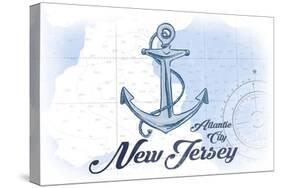 Atlantic City, New Jersey - Anchor - Blue - Coastal Icon-Lantern Press-Stretched Canvas