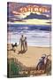 Atlantic City, New Jersey - Beach and Sunset-Lantern Press-Stretched Canvas