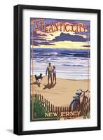 Atlantic City, New Jersey - Beach and Sunset-Lantern Press-Framed Art Print