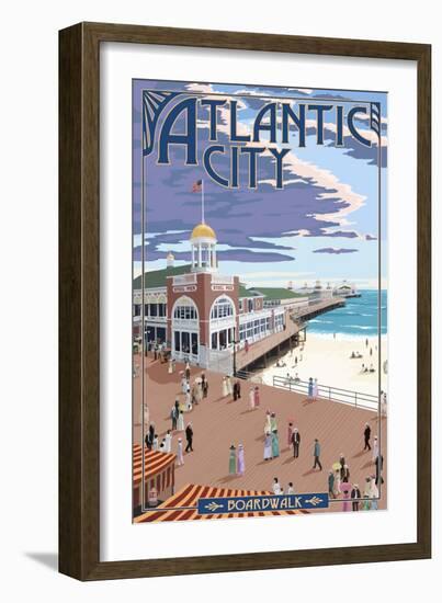 Atlantic City, New Jersey - Boardwalk-Lantern Press-Framed Art Print