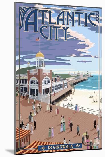 Atlantic City, New Jersey - Boardwalk-Lantern Press-Mounted Art Print
