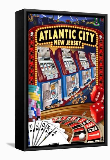 Atlantic City, New Jersey - Casino Scene-Lantern Press-Framed Stretched Canvas