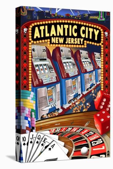 Atlantic City, New Jersey - Casino Scene-Lantern Press-Stretched Canvas