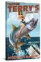 Atlantic City, New Jersey - Deep Sea Fishing Pinup Girl-Lantern Press-Stretched Canvas