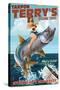 Atlantic City, New Jersey - Deep Sea Fishing Pinup Girl-Lantern Press-Stretched Canvas