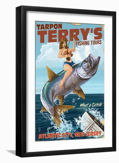 Atlantic City, New Jersey - Deep Sea Fishing Pinup Girl-Lantern Press-Framed Art Print